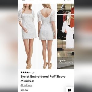 Eyelet Embroidered Puff Sleeve Minidress new no tags